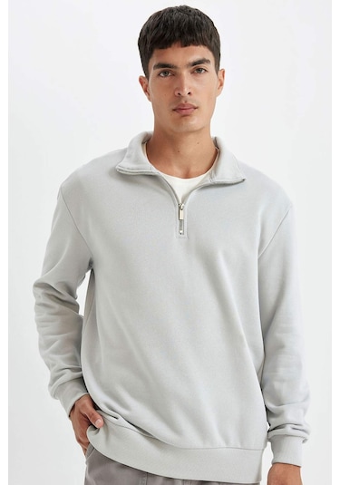 DeFacto Comfort Regular Fit Rahat Kalıp Fermuarlı Dik Yaka Basic Düz Sweatshirt X7405AZ24AUGR253