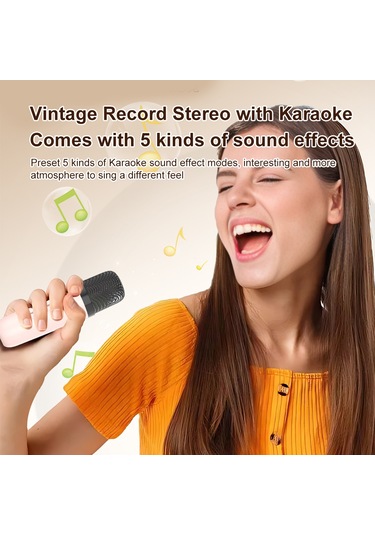 Geeroyoo Retro Taşınabilir Şarkı Söyleme Hoparlörü, Çift Mikrofonlu, Beyaz Renk, Bluetooth 5.3, Sd Kart Ve Aux Girişi