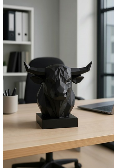 Oxyteez Boğa Figürlü Tasarım Biblo Siyah Renk Reçine Tasarım Ev Ve Ofis Dekorasyonu