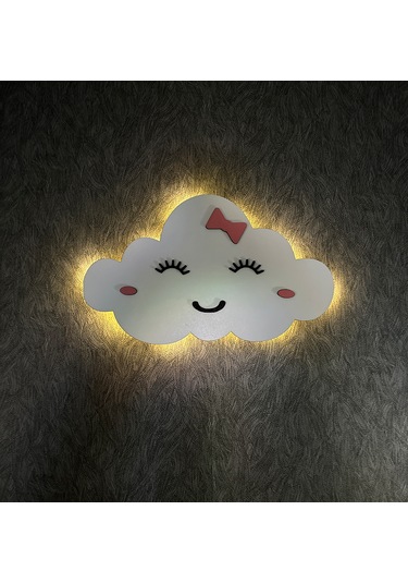 Led Işıklı Çocuk Odası Duvar Dekorasyon Gülen Bulut Kız Çocukları İçin