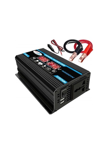 4000w Akıllı Dijital Araba İnvertörü 2 Usb Çıkış Portu Led Ekranlı Modifiye Sinüs Dalgası Dönüştürüc-siyah Tv