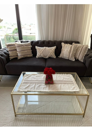 Dnc Home Tekstil Ndchome Püsküllü Ara Dantelli Runner 40 X 80 Tekli Krem