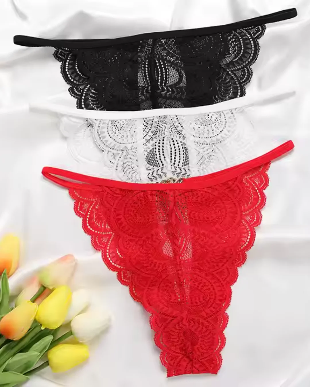 Bacio İç Giyim Kadın 3 Lü Dantel String Tanga Çok Renkli