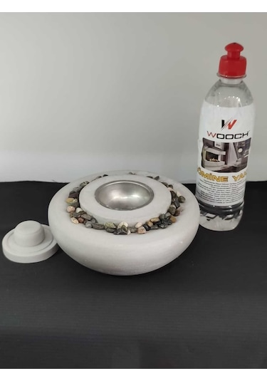 Dekoratif Masa Üstü Yuvarlak Ateş Çukuru Taş Şömine-500 Ml Yakıt Hediyeli - Beton