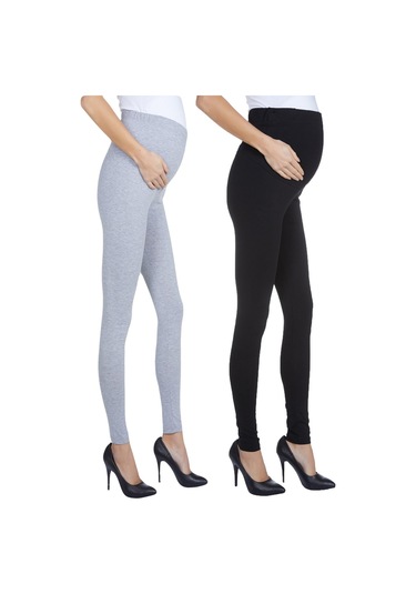 Luvmabelly Myra8001 8009 Beli Ayarlanabilir Hamile Tayt Seti-gri - Siyah