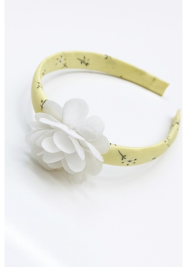 Saç Aksesuarlı Çiçekli Kız Çocuk Elbise Sarı