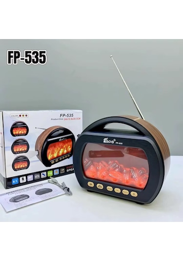Ultratekno Fp-535 El Fenerli Büyük Boy Nostaljik Radyo Fm Ahşap Şömine Görünümlü Bluetooth Hoparlör