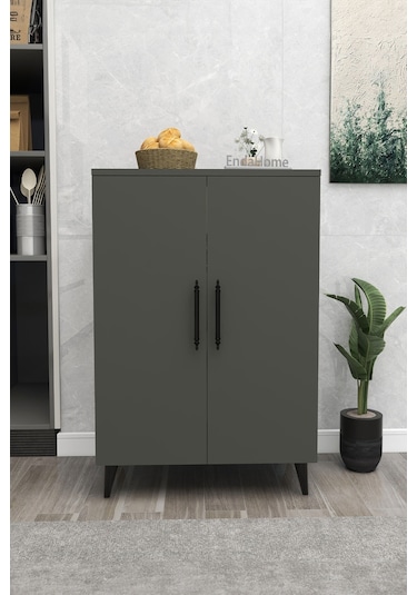 Meta 6 Raflı 4 Kapaklı Çok Amaçlı Xl Dolap Mutfak Banyo Balkon Erzak Killer Dolabı - Antrasit