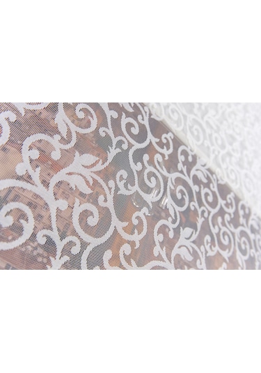 Desenli Çift Mekanizmalı Tül Stor Perde Beyaz