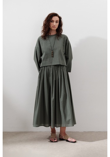 Bağlama Detaylı Geniş Etek Çam Yeşili Çam Yeşili