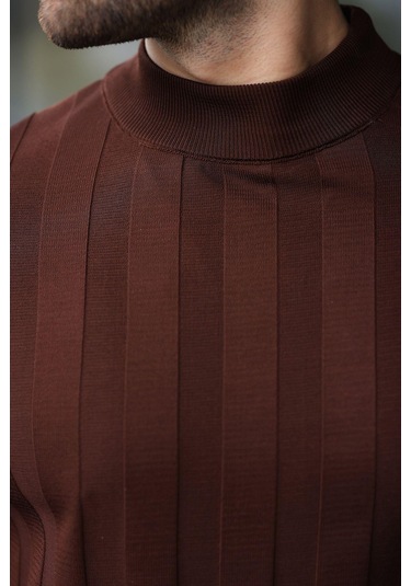 Kahverengi Yarım Balıkçı Erkek Triko Kazak E7423 Kahverengi