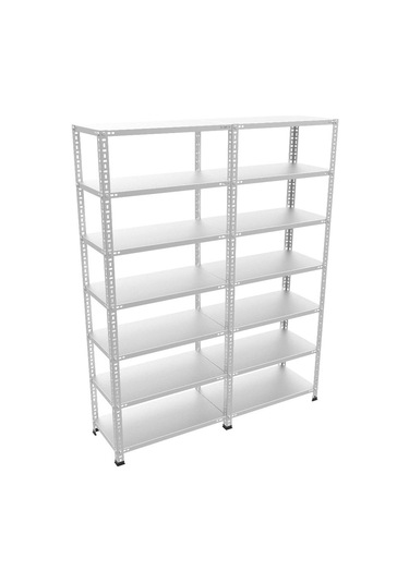 Rafburada 7 Katlı Duble Galvaniz Çelik Raf - Depo, Arşiv, Kiler, Dosya, Market Rafı-31x93 cm-300 cm-1.50 mm