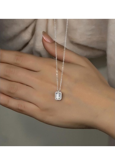 Gümüş Baget Taşlı Kolye Küpe Ikili Set Wss13