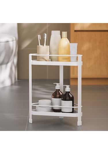 Suntek Tripod Banyo Rafı Ayakta Ev Banyo Tezgahı Beyaz Çift Katmanlı Beyaz