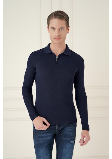 Tr 878 Triko Slim Fit Lacivert Basic Lacivert