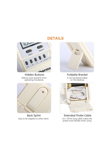 Tenfowee Elitech Wt-2 Dijital Gıda Termometresi: Lcd Ekran, Sıcaklık Alarmı, / Seçeneği, Beyaz Renk