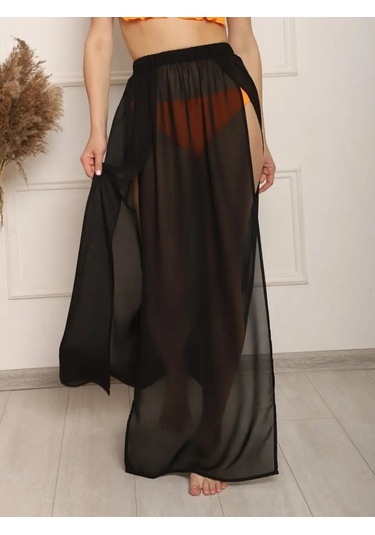 Endearing Brand Şeffaf Uzun Yırtmaçlı Uzun Etek 160361159 Siyah