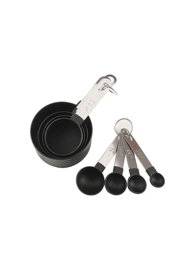 Novahub Siyah 8 Adet Ölçüm Bardak Kaşık Seti Pişirme Kek Pasta Pişirme Kapları Paslanmaz Çelik Saplar Mutfak Gereçleri Aksesuarları Siyah