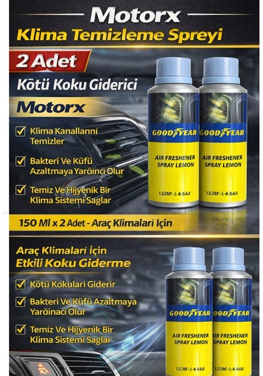 2 Adet Klima Temizleme Spreyi Kötü Koku  150 Ml Motorx