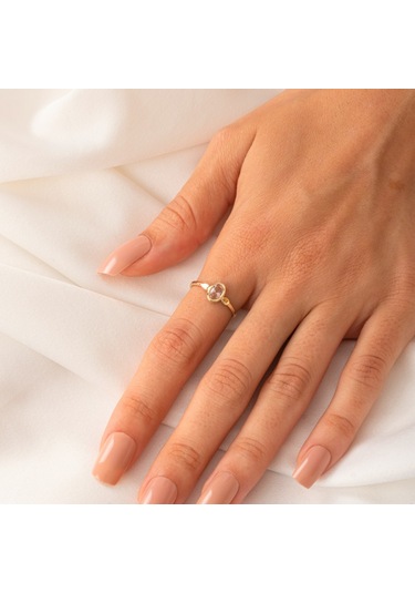 Gümüş Yüzük - 0.90 Karat Morganit Taşlı Tektaş 925 Ayar Gümüş Evlilik Teklifi Yüzüğü Sarı