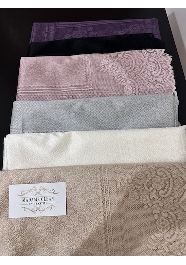 Çini Desenli Dertsiz Leke Tutmaz Dantelli Masa Örtüsü Gümüş