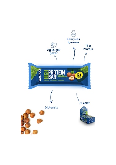 Waspco Co Yüksek Protein Bar - Fındıklı 50g X 12 Adet