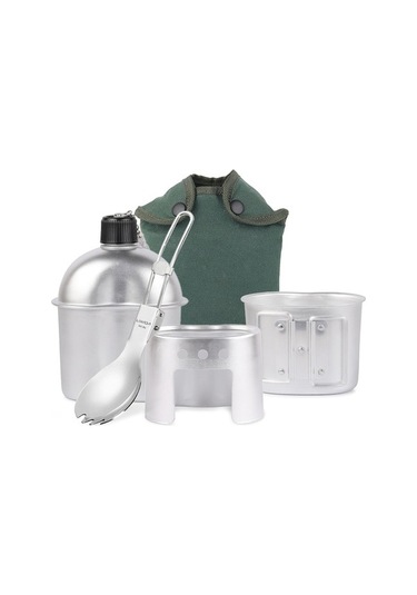 Pazly Kamp Doğa Maceraları İçin Alüminyum Çelik Kettle, Bardak, Odun Fırını + Katlanır Çatal Kaşık Seti Gümüş Gümüş