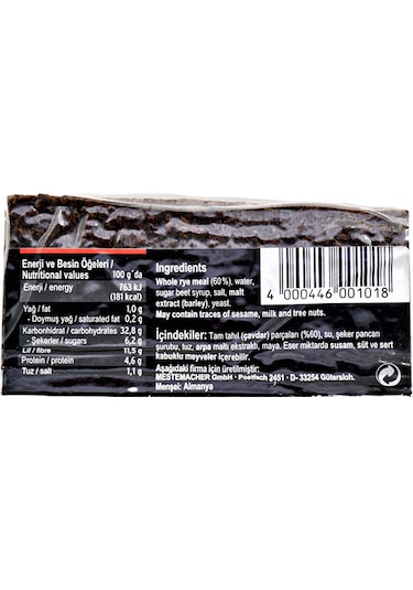 Mestemacher Siyah Çavdarlı Tam Tahıl Ekmeği 500 G