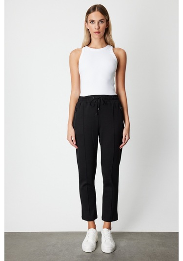 On Kadın Fermuar Cepli Dar Paça Eşofman Altı 66914 Siyah Siyah