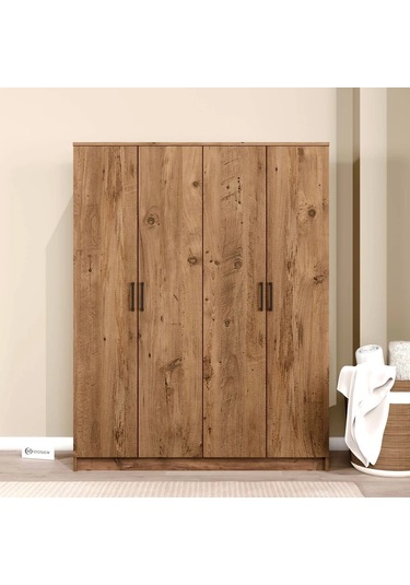 Kardelen Serisi Atlantik Çam 4 Kapaklı 5 Raflı 140 Cm Elbise Dolabı Atlantik Çam