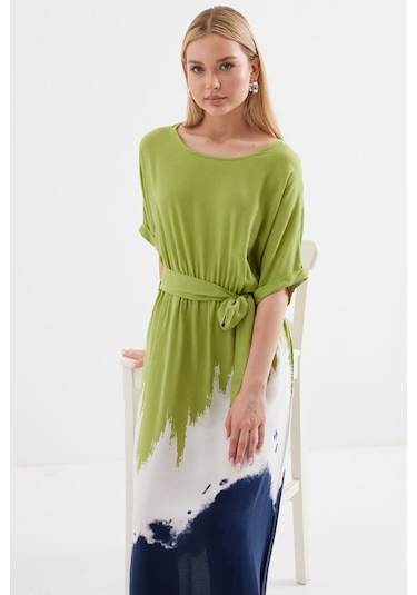 Yeni Sezon Kadın Yuvarlak Yaka Kısa Kollu Viskon Elbise