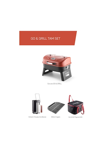 Guruss Go & Grill Barbekü Mangal Tam Set Oksit Kirmizi Model:grs15