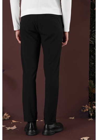 Slim Fit Yan Cepli Dokulu Esnek Casual Siyah Pantolon P 1139 Siyah