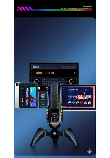 Elyvra Rgb Usb Masaüstü Mikrofon Oyun Canlı Yayın Karaoke Konferans Siyah