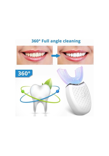 360 Derece Elektrikli Diş Fırçası, Otomatik Ses, U Modu, 4 Modlu Diş Fırçası, Usb Şarj, Diş Beyazlatma, Mavi Işık Elektrikli Diş Fırçası Beyaz