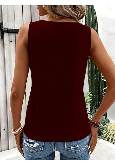 Reka Moda Kadın Askılı Yaka Şerit Halka Detaylı Viskon Bluz Bordo