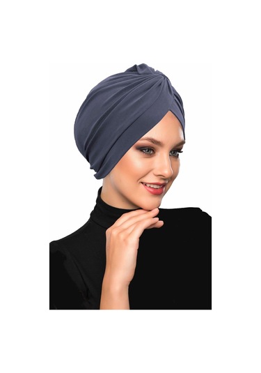 Çapraz Kancalı Hazır Koyu Gri Türban Tesettür Dış Ve Havuz Bonesi