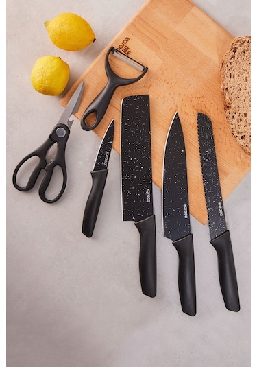 Karaca  Black Stone 6 Parça Makas ve Soyacaklı Bıçak Seti