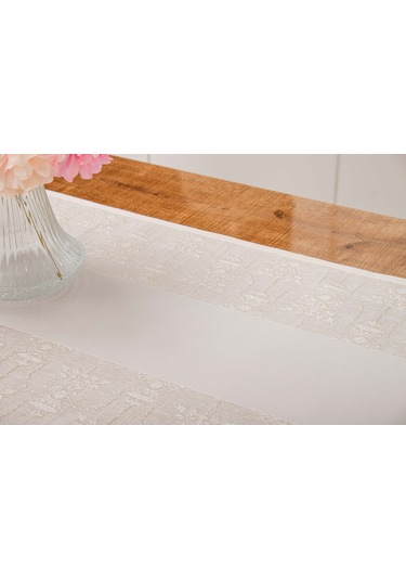 Finezza Ayda Jakar Polyester Kumaş Bej Runner 45x150 cm - 1416