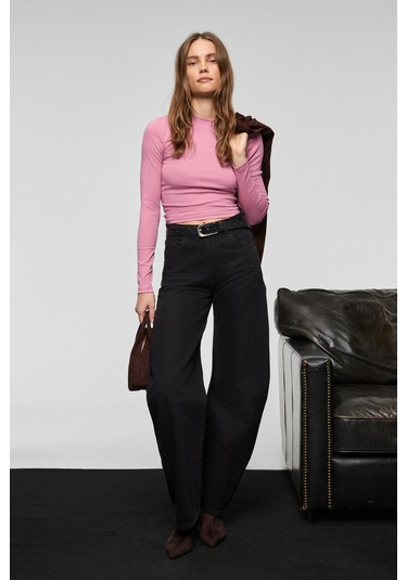 Grımelange Grıgros Kadın Esnek Kumaşlı Vücuda Oturan Slim Fit Uzun Kollu Lila T-shirt Lila