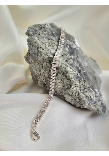 İki Sıralı Kristal Su Yolu Silver Gümüş Renk Bileklk Silver