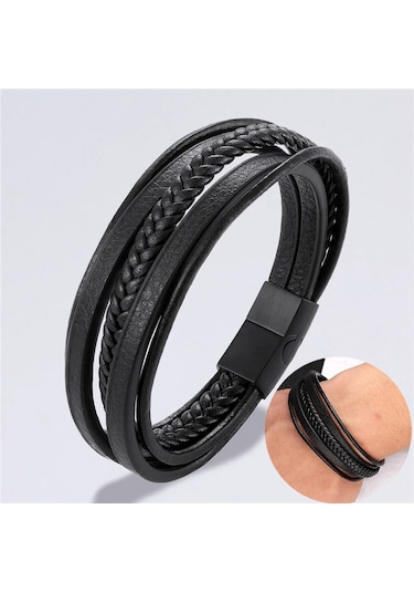 Gogoey Erkek Deri Bileklik Siyah Manyetik Toka Bileklik Db5093 Çok Renkli