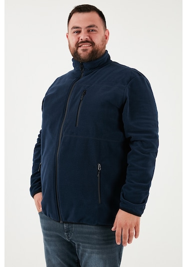 Buratti Regular Fit Dik Yaka Fermuarlı Büyük Beden Polar Erkek Hırka 5906028B Lacivert