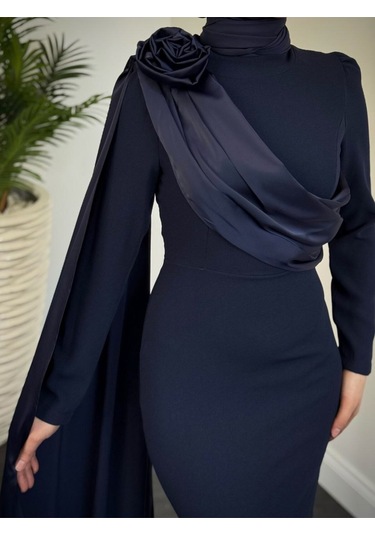 Pelerinli Abiye Lacivert