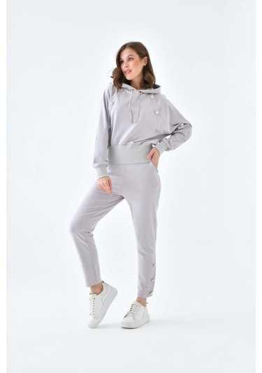 Ftz Women Kadın İki İp Düğme Detaylı Takım Gri 30640-gri Gri