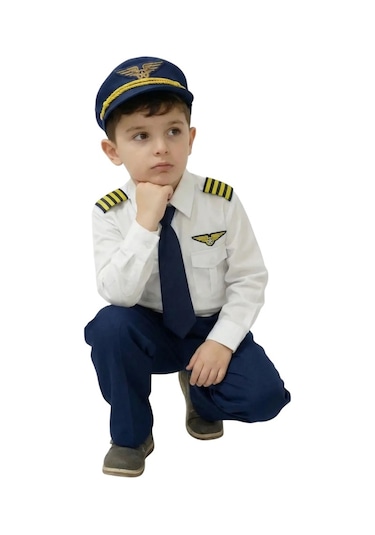 Uzun Kol Gömlekli Apoletli Erkek Çocuk Pilot Kostümü