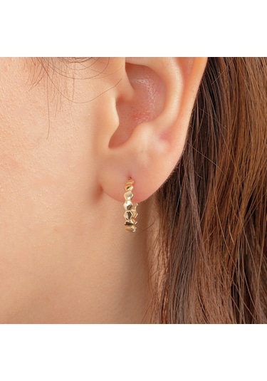 925 Ayar Gümüş Bal Peteği Modelli Altıgen Küpe Sarı