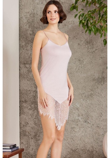 Pierre Cardin 4015 Penye Dantelli Gecelik Ve Sabahlık Takım Pudra