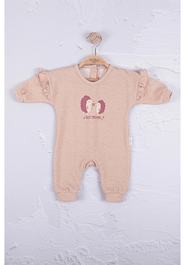 Kirpi Nakışlı % 100 Pamuk Kız Bebek Tulumummmmmmm Somon