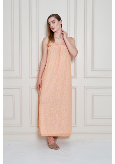 Kadın Straplez Astarlı Şifon Midi Yazlık Elbise 3753374 Pembe